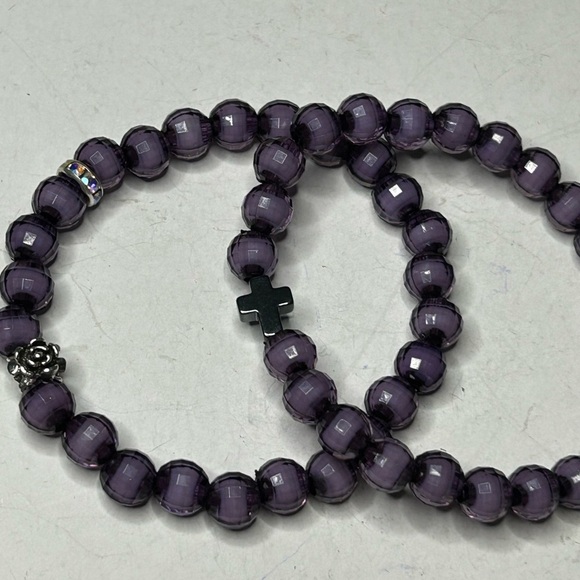 Amethyst Style Crystal Cross Bracelet Set - Picture 2 of 3